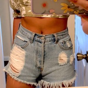 PacSun High Waisted Light Blue Ripped Jean Shorts